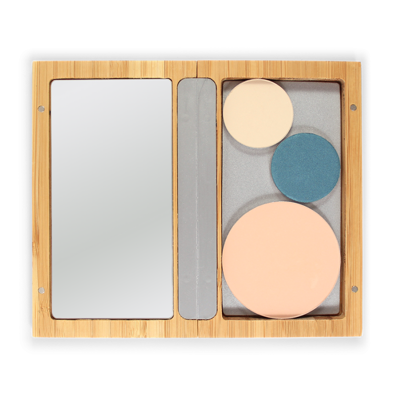 Boîtier bambou aimanté rechargeable – avec miroir – livré sans recharges – 130x75x15mm – ZAO