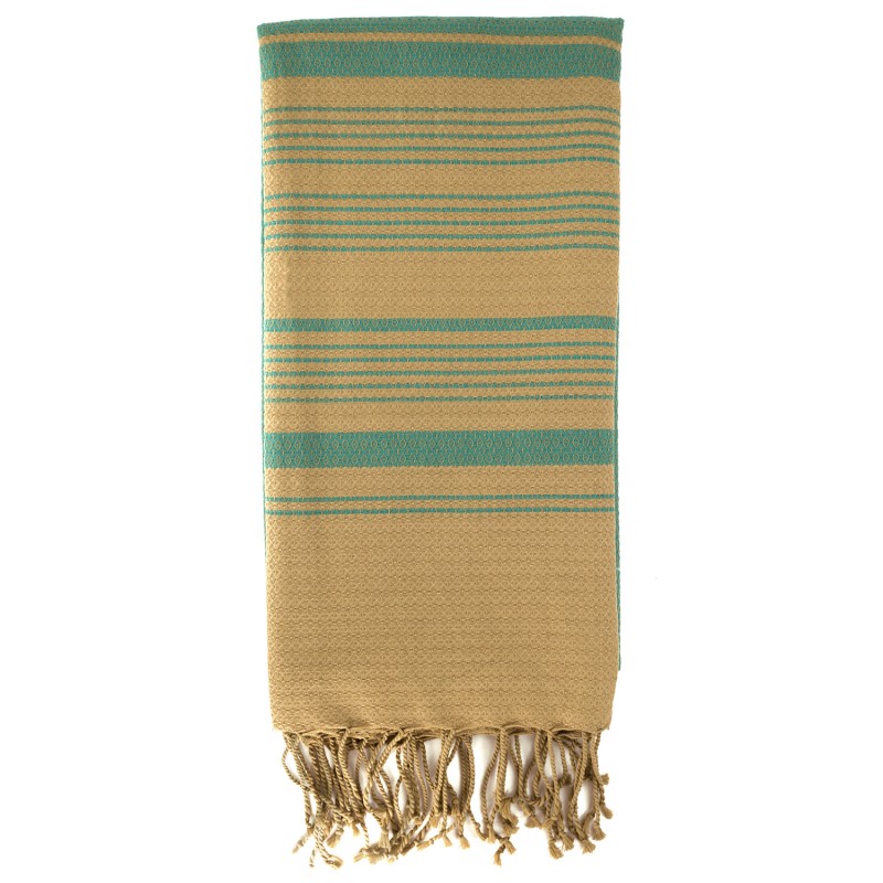 Fouta sable et bleu alizé 100 * 200 cm