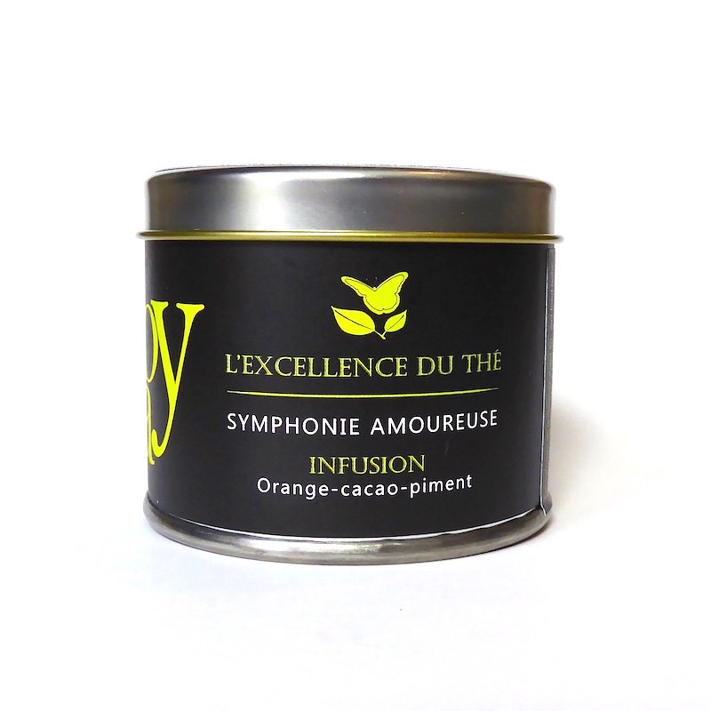 Symphonie amoureuse – Infusion – orange, cacao, piment – boîte métal – 40g – bio – LIOY TEA Symphonie amoureuse – Infusion – orange, cacao, piment – boîte métal – 40g – bio – LIOY TEA