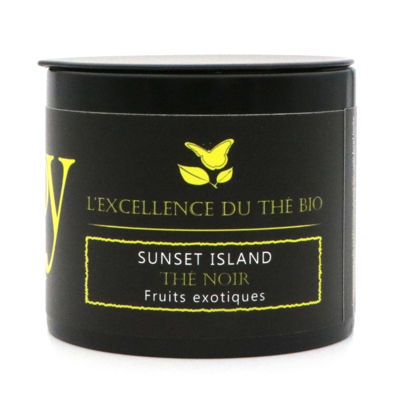 Sunset island – Thé noir – fruits exotiques – boîte métal – 40g – bio – LIOY TEA Sunset island – Thé noir – fruits exotiques – boîte métal – 40g – bio – LIOY TEA
