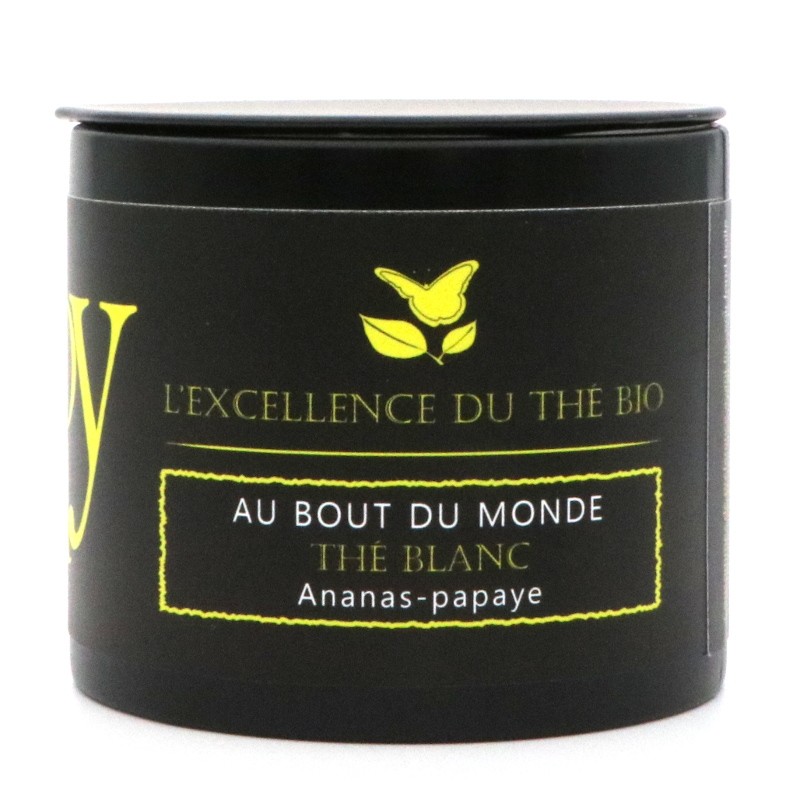 Au bout du monde – Thé blanc – ananas, papaye – boîte métal – 30g – bio – LIOY TEA Au bout du monde – Thé blanc – ananas, papaye – boîte métal – 30g – bio – LIOY TEA