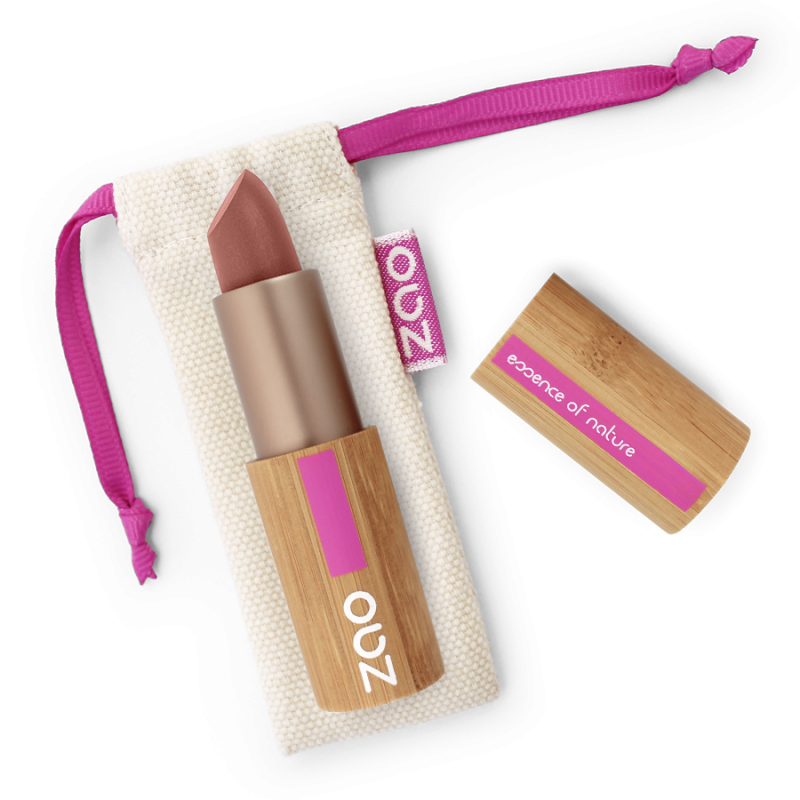 Rouge à lèvres nacré – 404 BRUN ROUGE – boîtier bambou rechargeable – 3,5g – bio, vegan – ZAO